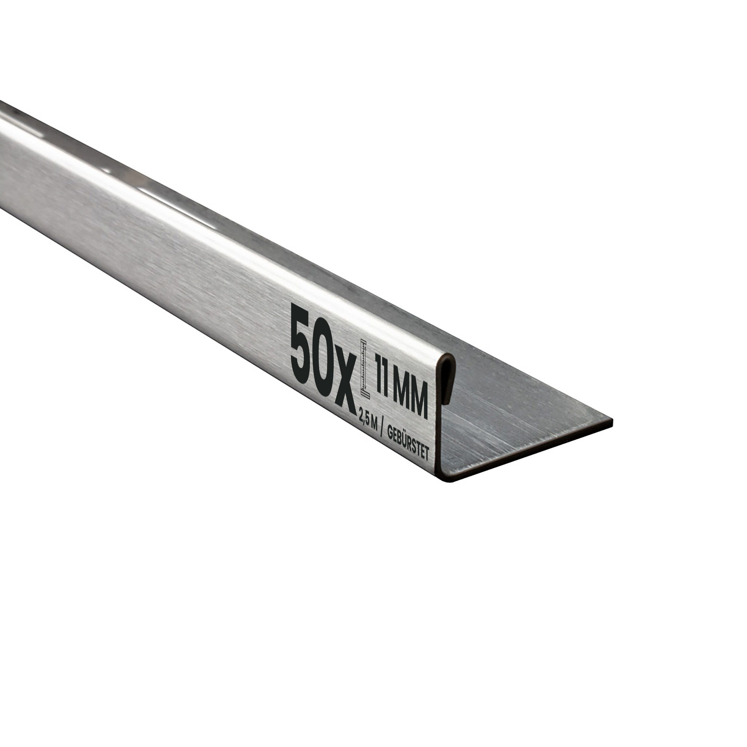 Abschlussprofil 50x L-Profil Fliesenprofil, Edelstahl, 250 cm, 11 mm, Gebürstet
