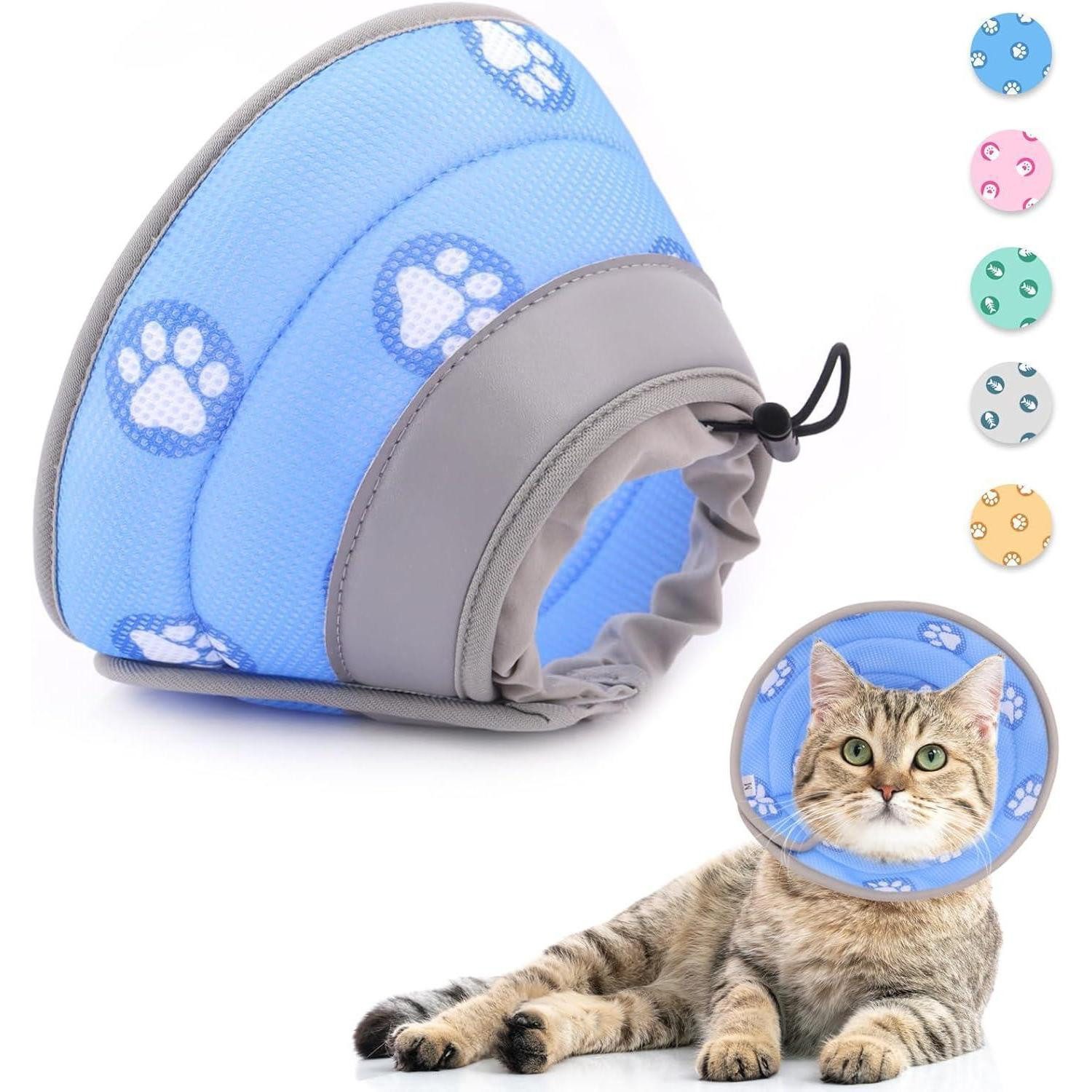 LuxusKollektion Schutzkragen Halskrause Wiederherstellung Einstellbar Katze M Hals 16-24cm Blau, Kunststoff