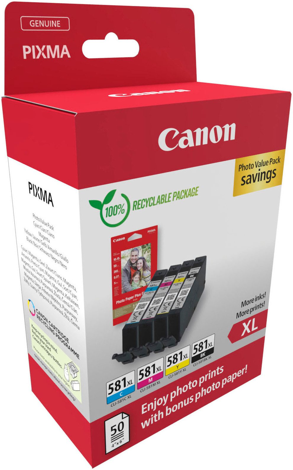 Canon CLI-581XL BK/C/M/Y Tinte mit hoher Reichweite + Fotopapier Value Pack Tintenpatrone
