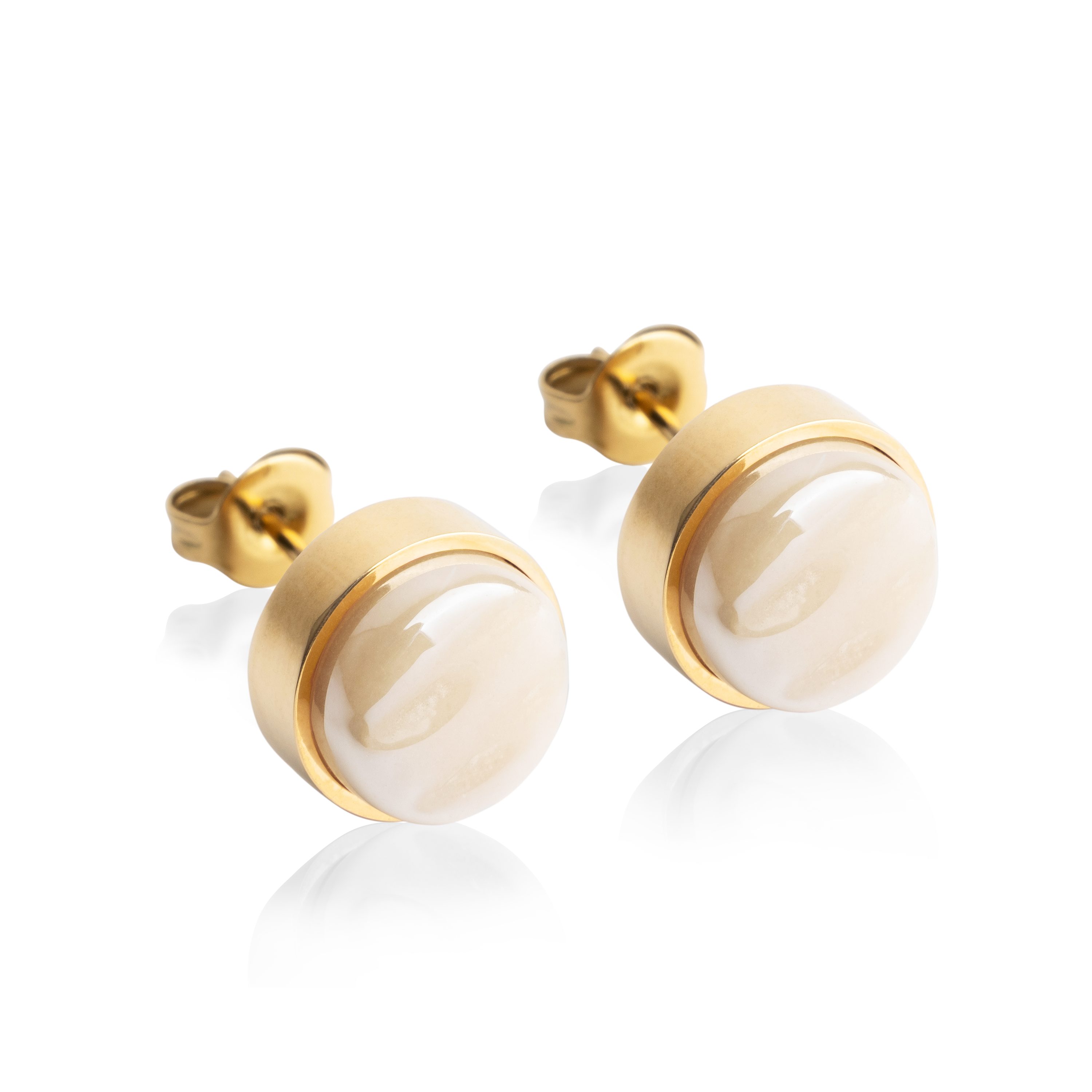 Valentinstagsgeschenk ALEXASCHA Paar Ohrstecker mit Ohrklemme Edelstahl Ohrstecker mit Stein • Perlmuttoptik • 8mm, beige|braun, Gold, Sandbraun