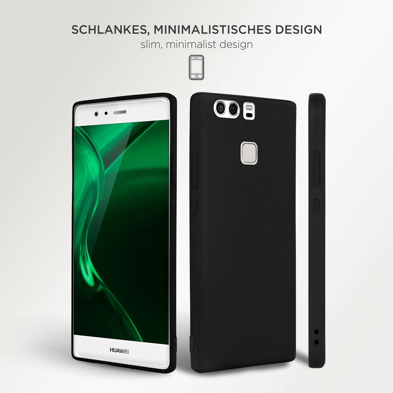 ONEFLOW Handyhülle für Huawei P9 Hülle Dünn SlimShield Pro Schwarz 5,2 Zoll, Backcover TPU Case Handyhülle minimalistisch Schutzhülle Erhöhter Rand