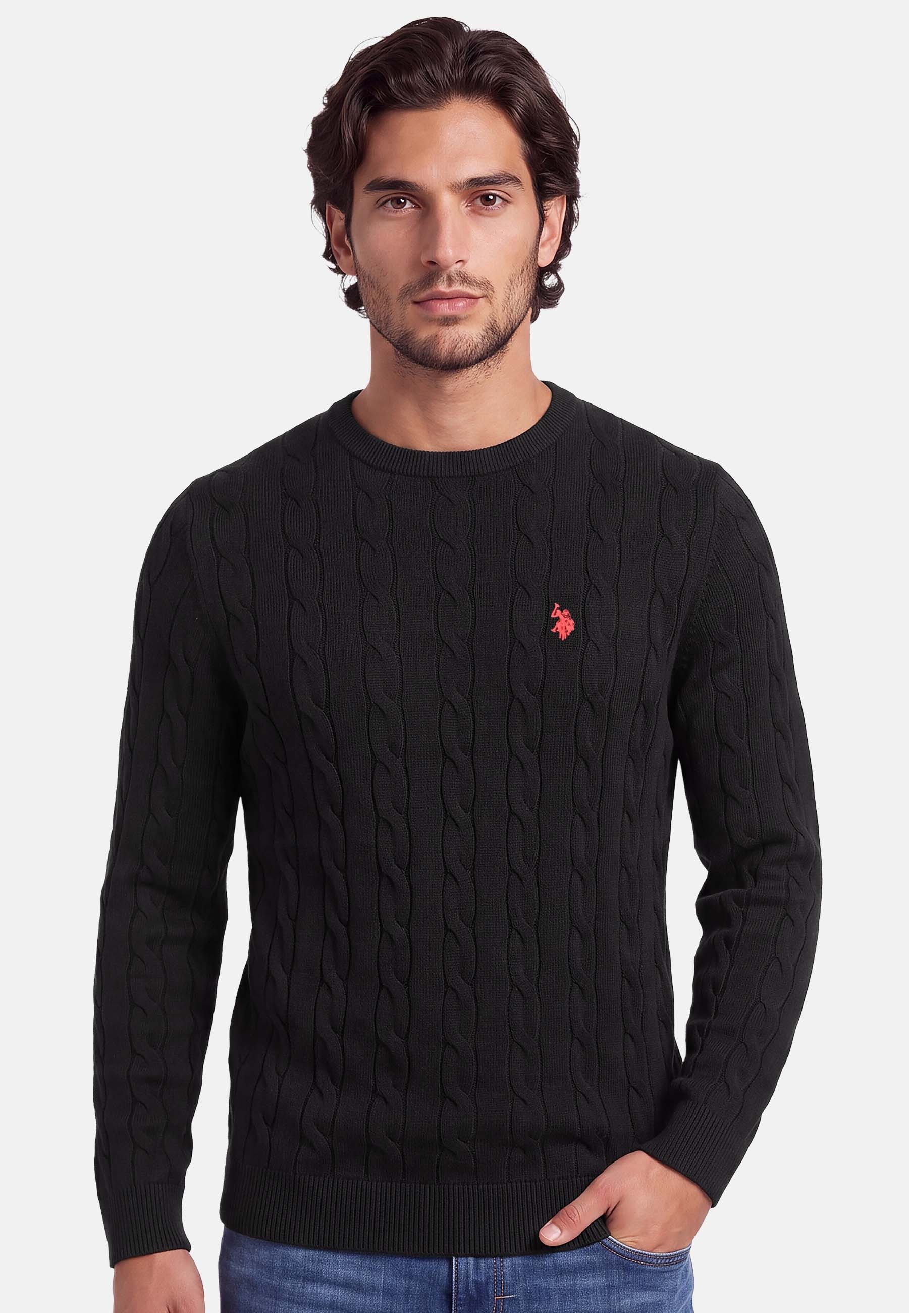 U.S. Polo Assn. Rundhalspullover USHenreyy – mit Zopfmuster und Rundhalsausschnitt