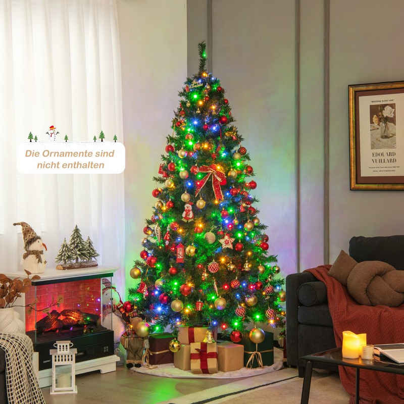 COSTWAY Künstlicher Weihnachtsbaum »Beleuchteter Tannenbaum«, 183cm, mit 666 PVC Spitzen, farbigen LEDs & Metallständer