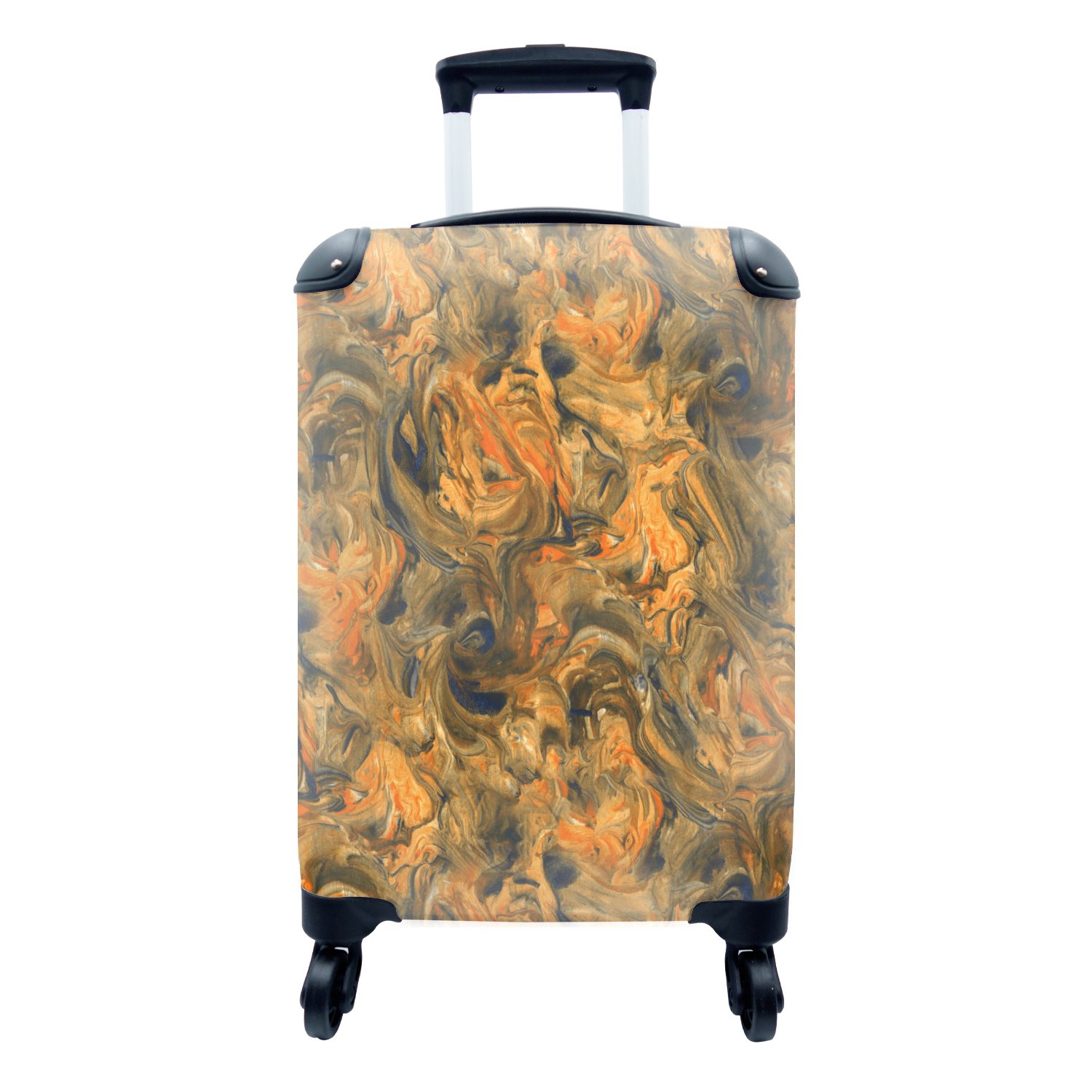 MuchoWow Handgepäckkoffer Farbe - Braun - Orange - Marmor - Design, 4 Rollen, Reisetasche mit rollen, Handgepäck für Ferien, Trolley, Reisekoffer