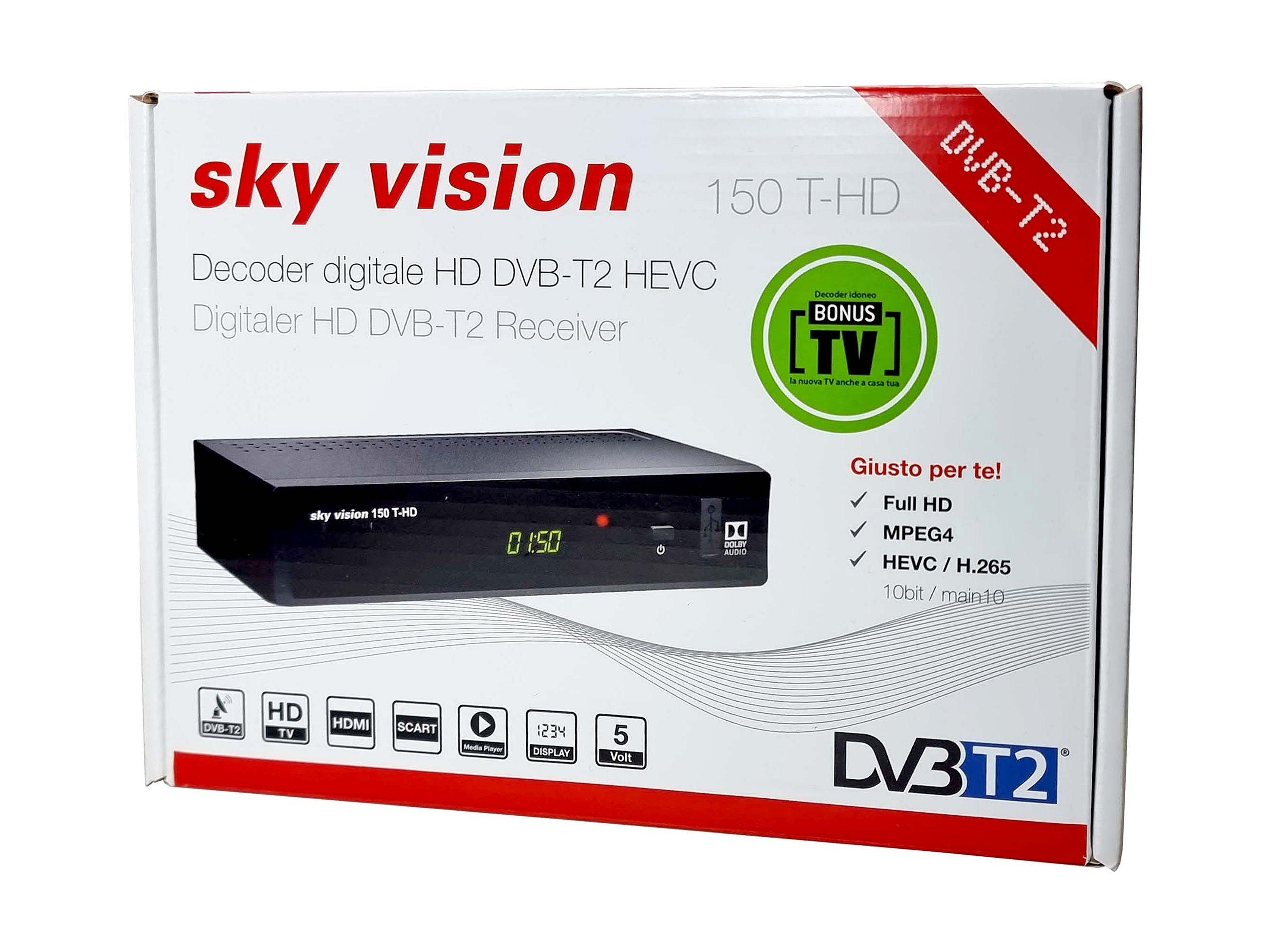 Sky Vision 150 T DVB-T2 HD Receiver (1080p Full HD, USB, HDMI, SCART, Coaxial)
