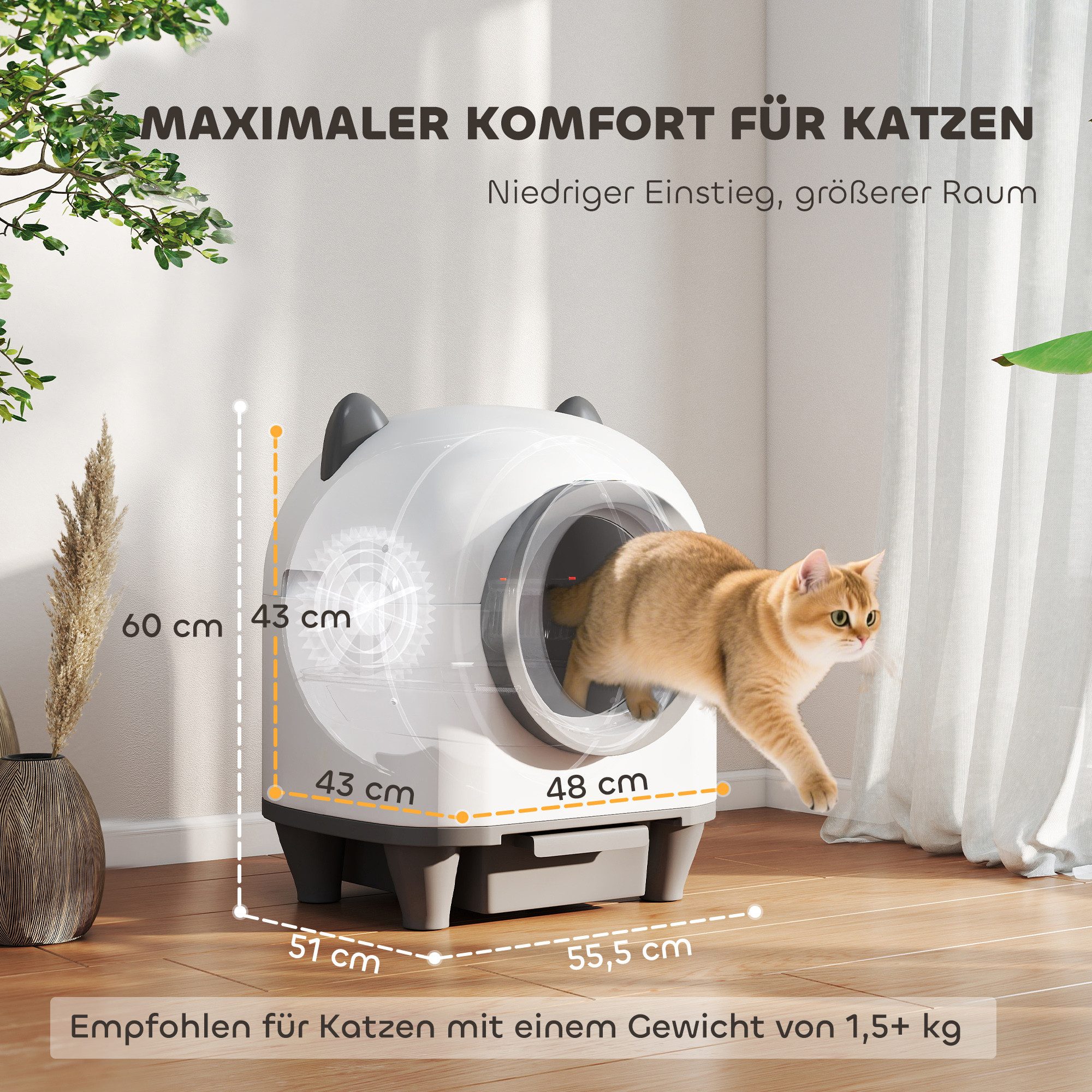 PawHut Katzentoilette mit App-Steuerung, Geruchsbeseitigung, Müllbeutel, hygienisch, für Mehrere Katzen