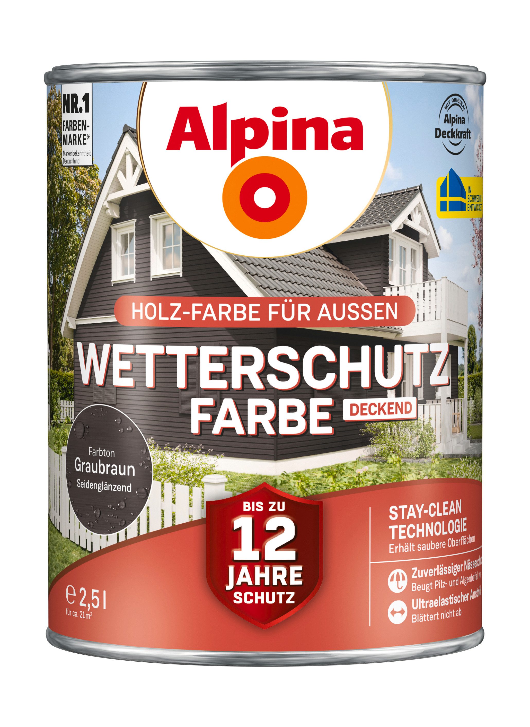 Alpina Holzschutzlasur Alpina Wetterschutz-Farbe deckend seidenmatt