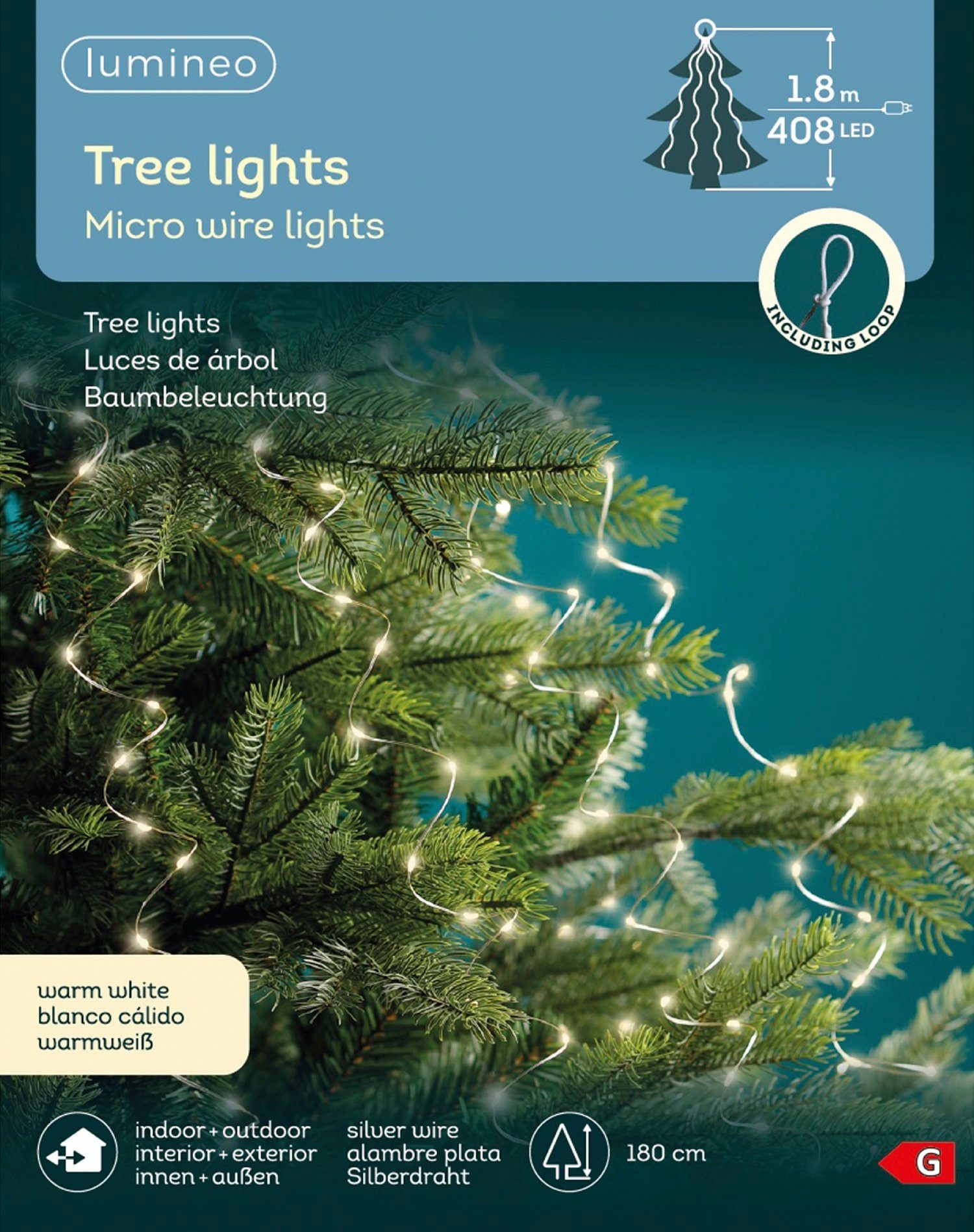 Lumineo LED-Lichterkette Lumineo Lichterkette Tree Lights 408 LED 1,8m warm  weiß, Silberdraht, 12 Lichtstränge, Indoor/Outdoor, 180 cm
