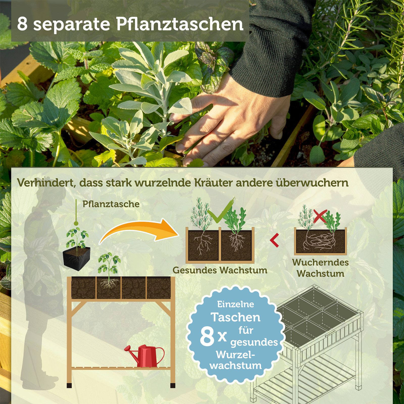 VegTrug Kräuterbeet VegTrug® Kräutergarten - mit praktische Kräuterteiler, Pflanztisch als Kräuterhochbeet - 78x58x80cm