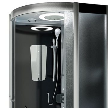 AcquaVapore Komplettdusche Duschkabine Dusche D46-53M0 Schwarz 90x90, Sicherheitsglas ESG, inklusive Duschwanne, Höhenverstellbar, Mit Bauanleitung, Mit Beleuchtung, Mit Spiegel, Gehä