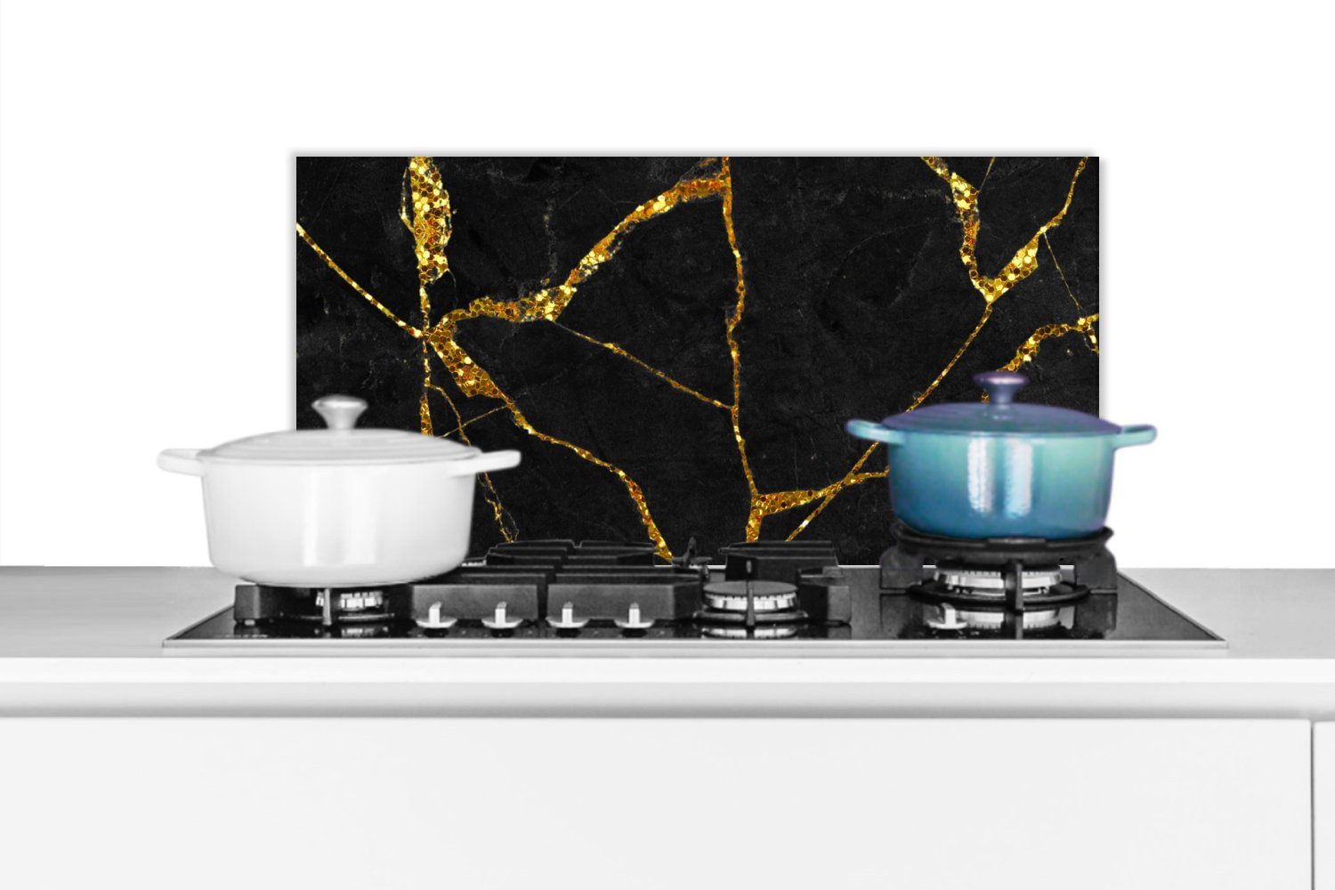 MuchoWow Küchenrückwand Marmor - Gold - Schwarz - Marmoroptik - Glitter, (1-tlg), 60x30 cm, Wandschutz, gegen Fett und Schmutzflecken für Küchen