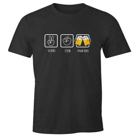MoonWorks Print-Shirt Herren T-Shirt Schere, Stein, paar Bier lustiges Trink Shirt Saufen Bier Party Moonworks® mit Print