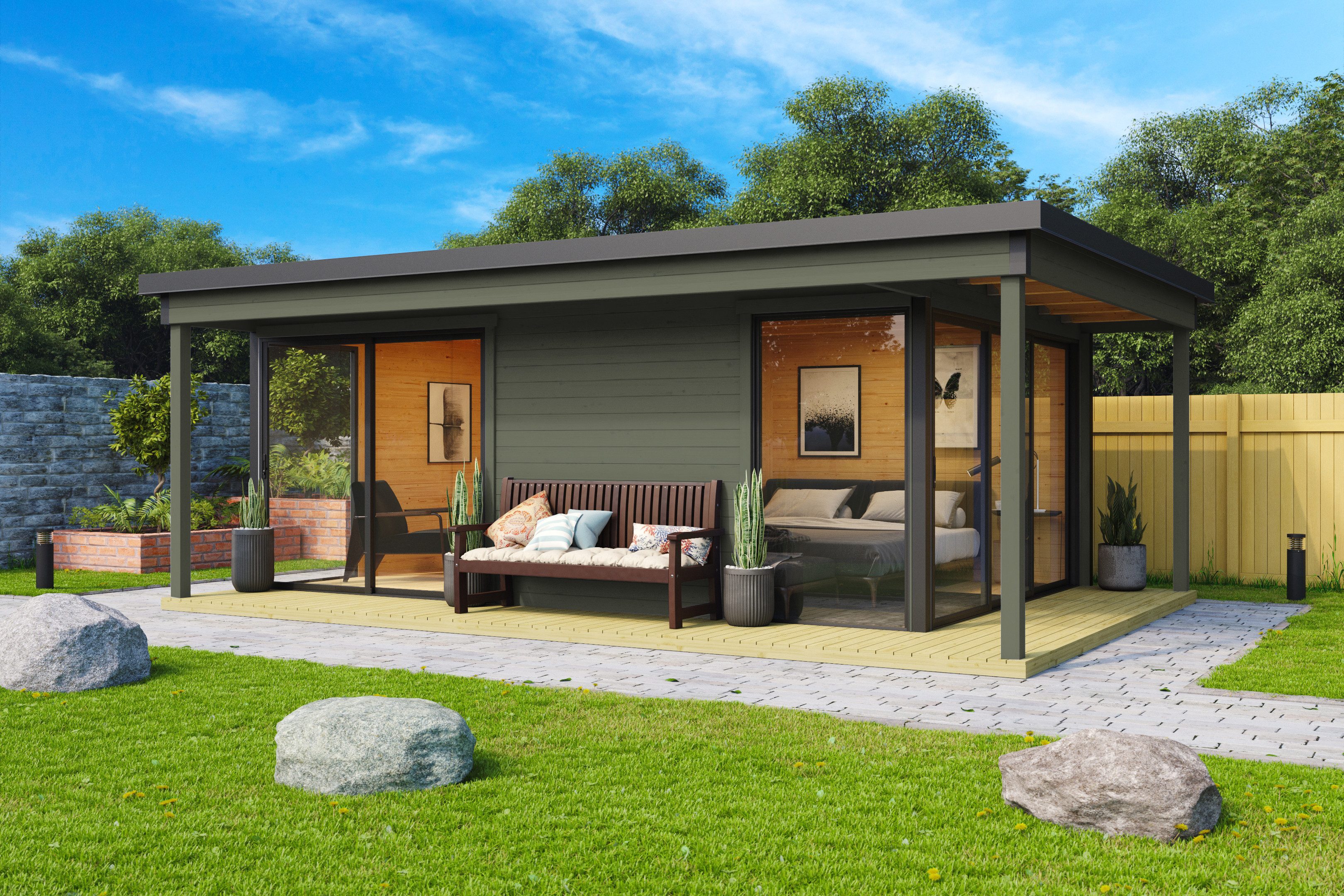 Nordic Holz Gartenhaus DOMEO 3 LOGGIA, BxT: 608,4x418,9 cm