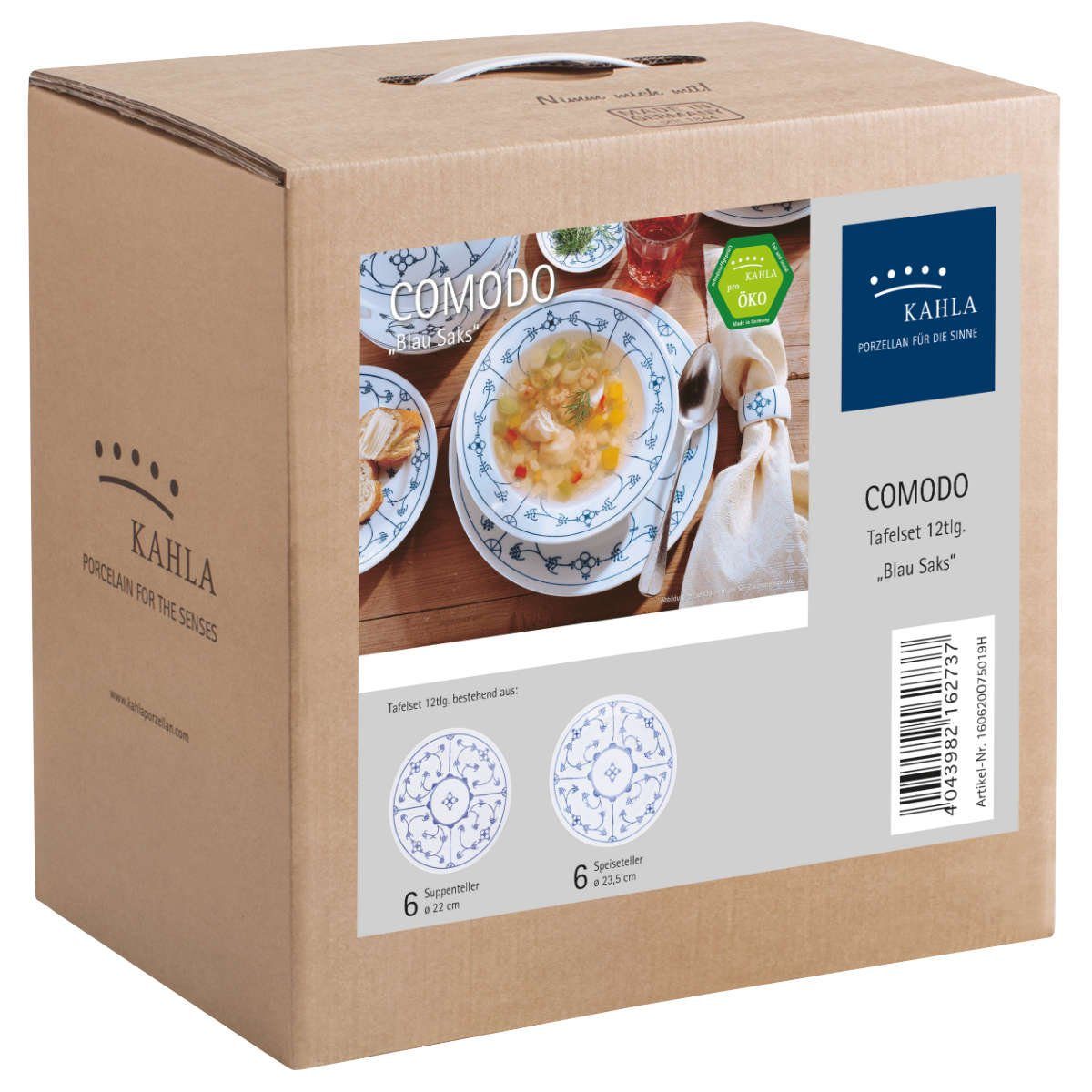 KAHLA Tafelservice Blau Saks Indisch Blau Strohblumenmuster, 6 Personen, Porzellan, 12-tlg.