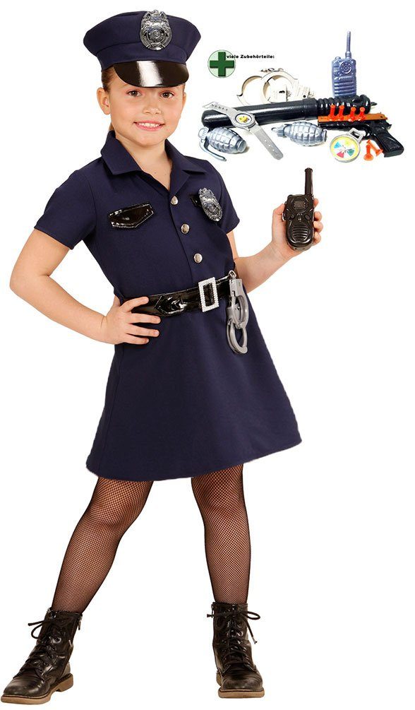 Karneval-Klamotten Polizei-Kostüm »Polizistin FBI Uniform Mädchen mit  Polizei Set«, Kinderkostüm Komplett Polizei mit Mütze und Handschellen  Faschingskostüm