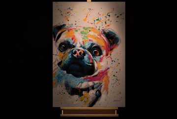 KUNSTLOFT Gemälde Artistic Pug 70x100 cm, Leinwandbild 100% HANDGEMALT Wandbild Wohnzimmer