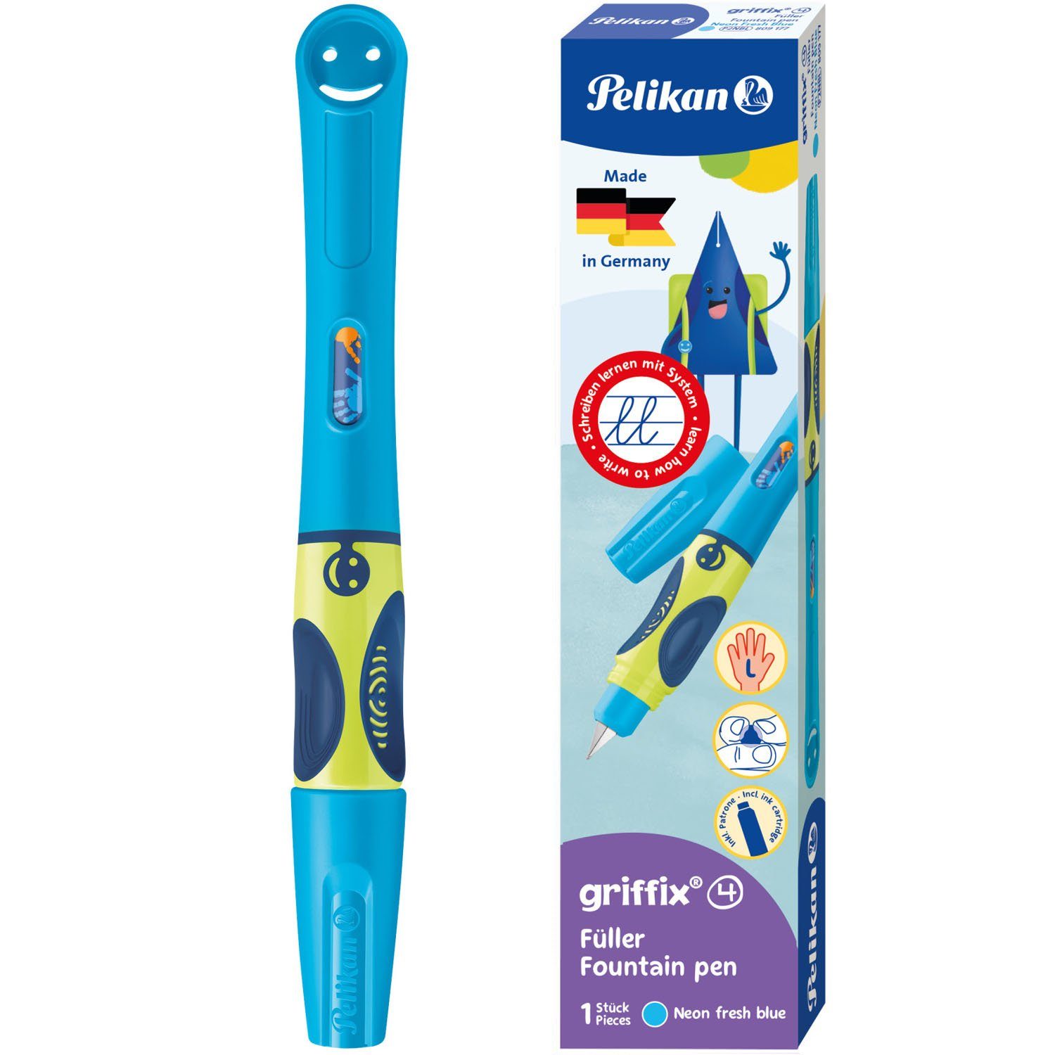 Pelikan griffix Linkshänder Pelikan für Neon Blue, Fresh Füllfederhalter Füllhalter