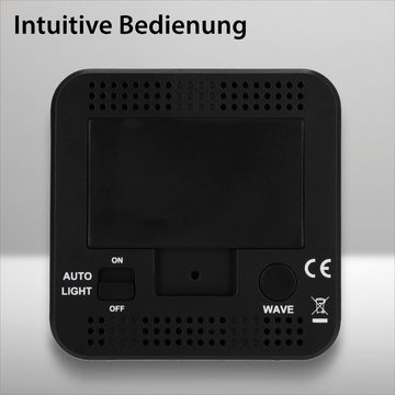 ADE Funkwecker Wecker digital funk mit Temperatur und Luftfeuchtigkeit automatischer Lichtsensor, 2 Weckzeiten, Schlummerfunktion