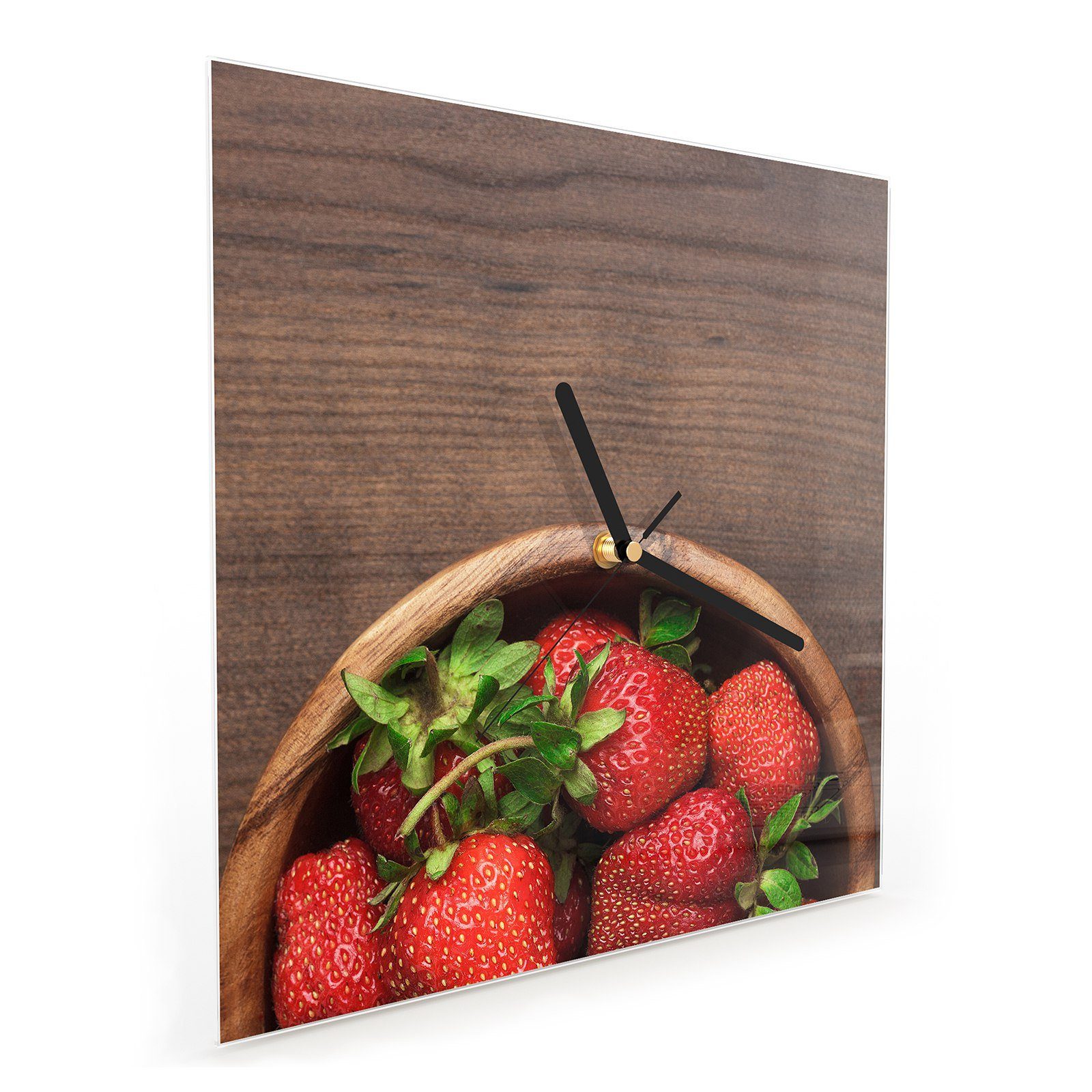 Wanduhr Glasuhr Wandkunst x Wanduhr Holzschüssel 30 Erdbeeren Größe mit cm in Primedeco Motiv 30