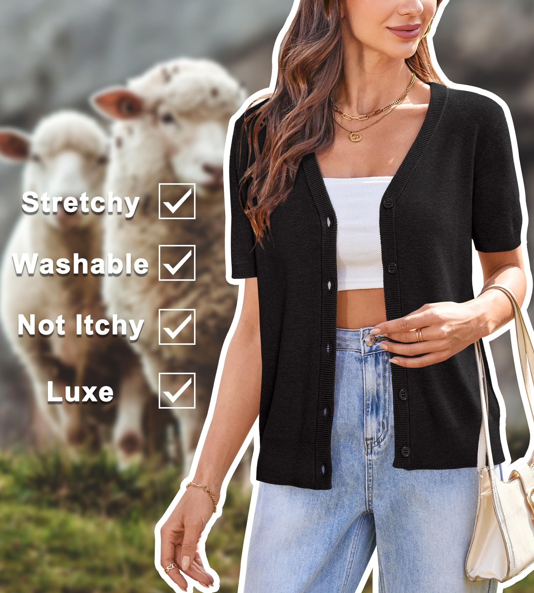 Arach&Cloz Cardigan Damen Wool Blend Strickjacke Kurz Cardigan V-Ausschnitt Strickmantel Knit Bolero mit Knopf