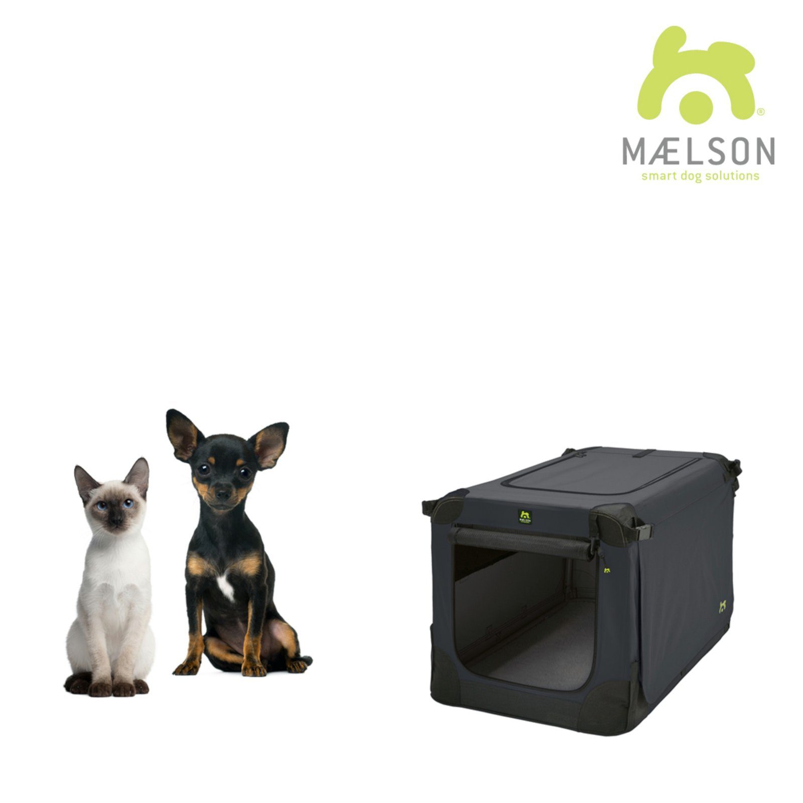 MAELSON Tiertransportbox Soft Kennel Transportbox, faltbar, anthrazit, für Hunde und Katzen geeignet von MAELSON