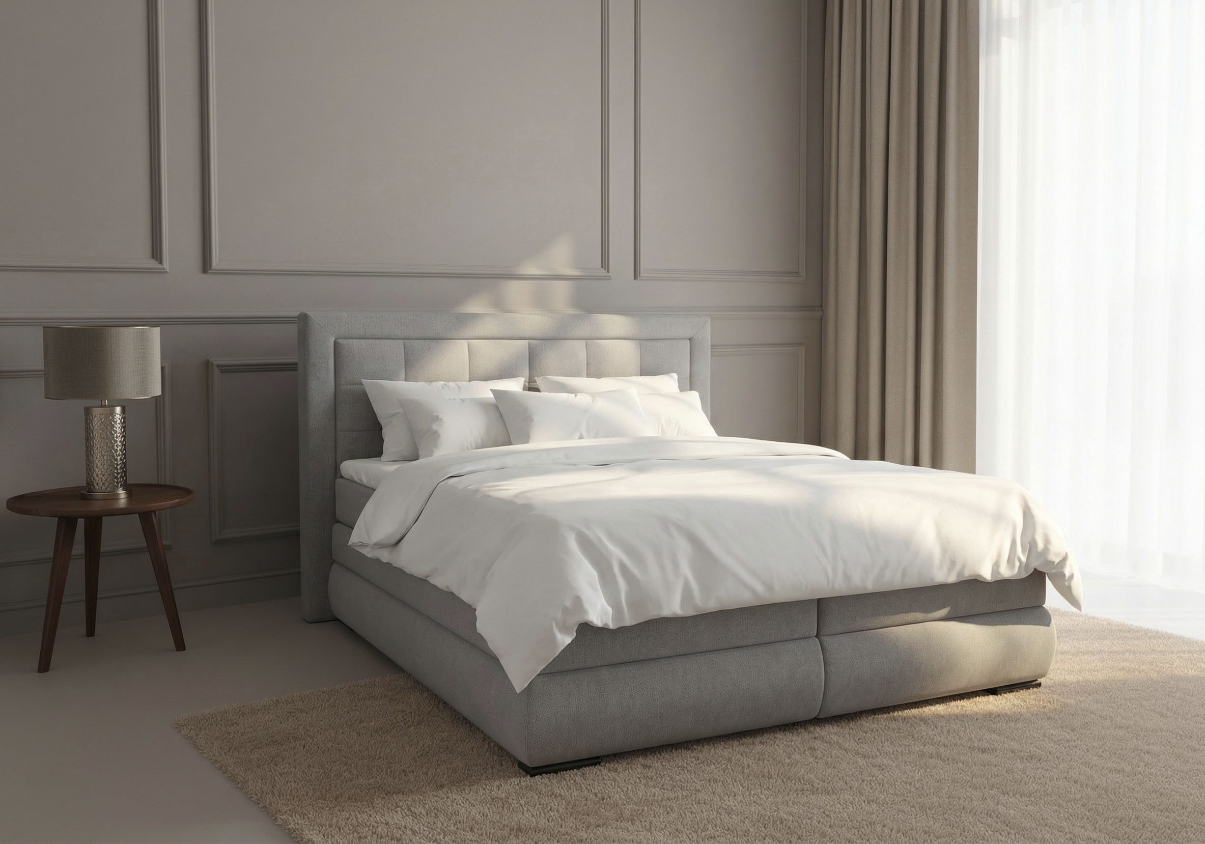 OTTO home Boxspringbett MIVVA mit Bettkasten, mit Taschenfederkernmatratze H3, H3/H4 mix, H4 (mit hochwertigem Strukturstoff, wahlweise mit LED-Leuchten), mit K – Bild 4 von 5