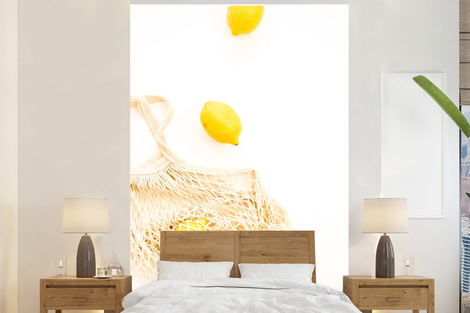 bedruckt, Zitrone Wandtapete Fototapete (3 St), MuchoWow Tasche - Matt, Wohnzimmer, - Vinyl Tapete Montagefertig für Gelb,