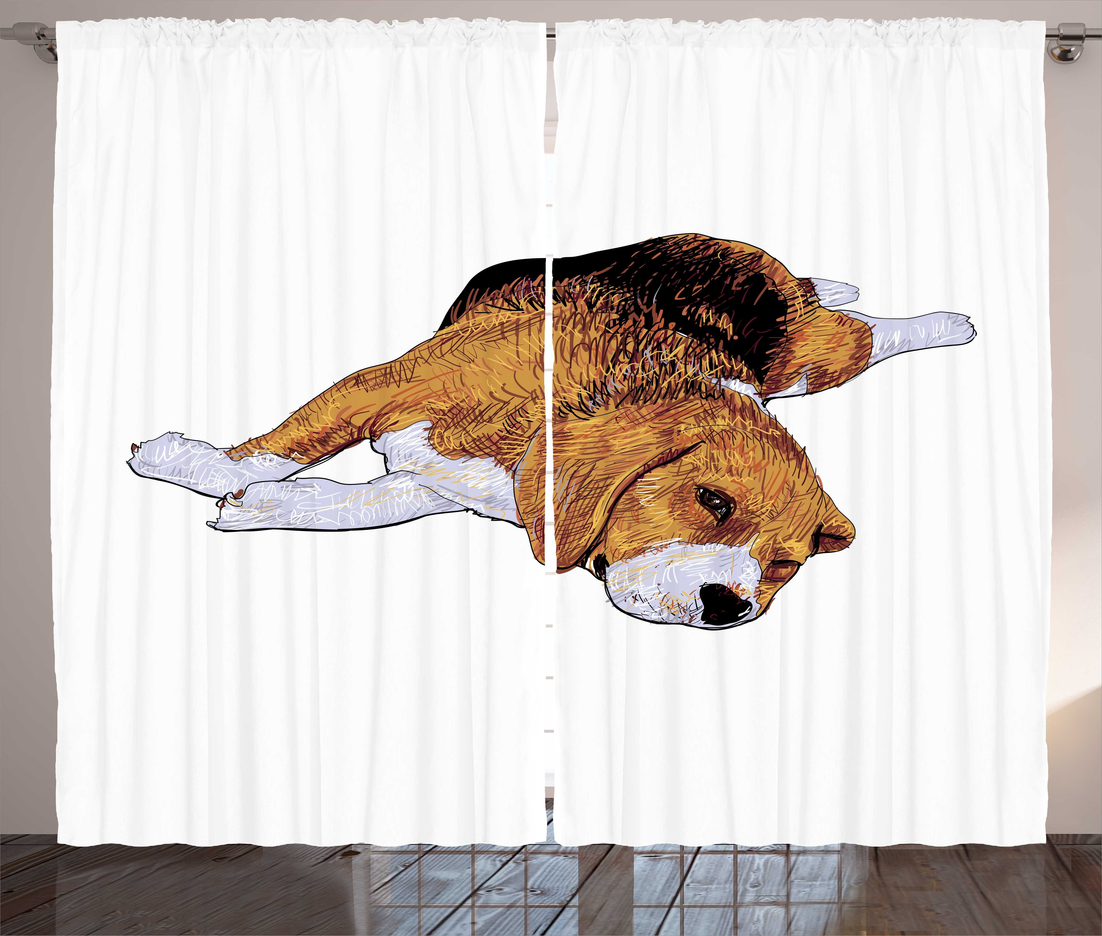 Gardine Schlafzimmer Kräuselband Vorhang mit Schlaufen und Haken, Abakuhaus, Beagle Vor dem Einschlafen Hund