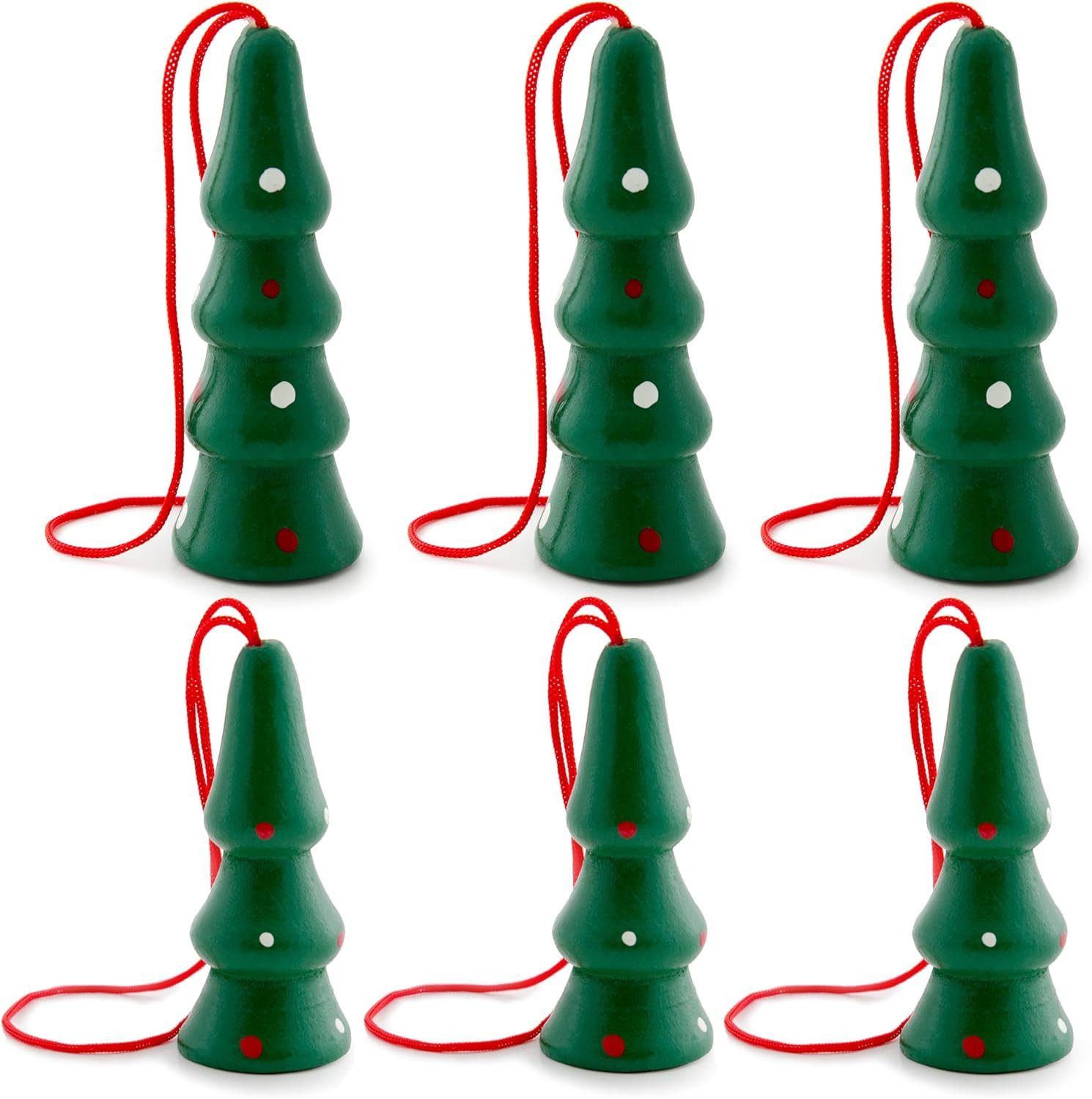 BRUBAKER Christbaumschmuck Tannenbäume - Wald Weihnachtsbäume Baumanhänger (6-tlg), Holz-Baumschmuck handbemalt für den Weihnachtsbaum