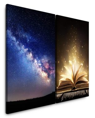 Sinus Art Leinwandbild 2 Bilder je 60x90cm Milchstraße Galaxie Buch Fantasie Träumerisch Zauberhaft Sterne