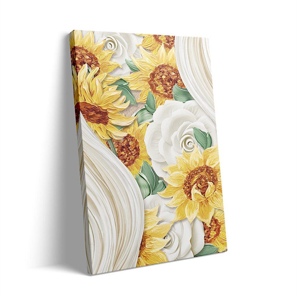 Rouemi Kunstdruck Blume Malerei, Sonnenblume dekorative Leinwandbilder, Wanddekoration, (30×40cm), Aufhängefertig Gelb-A