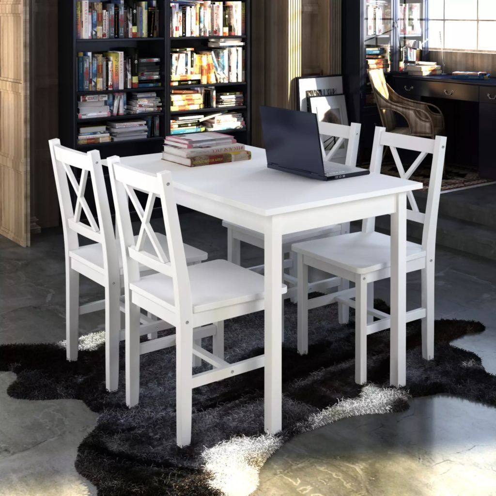 vidaXL Sitzgruppe 5-tlg Essgruppe Weiß Esstisch Stühle Esszimmer