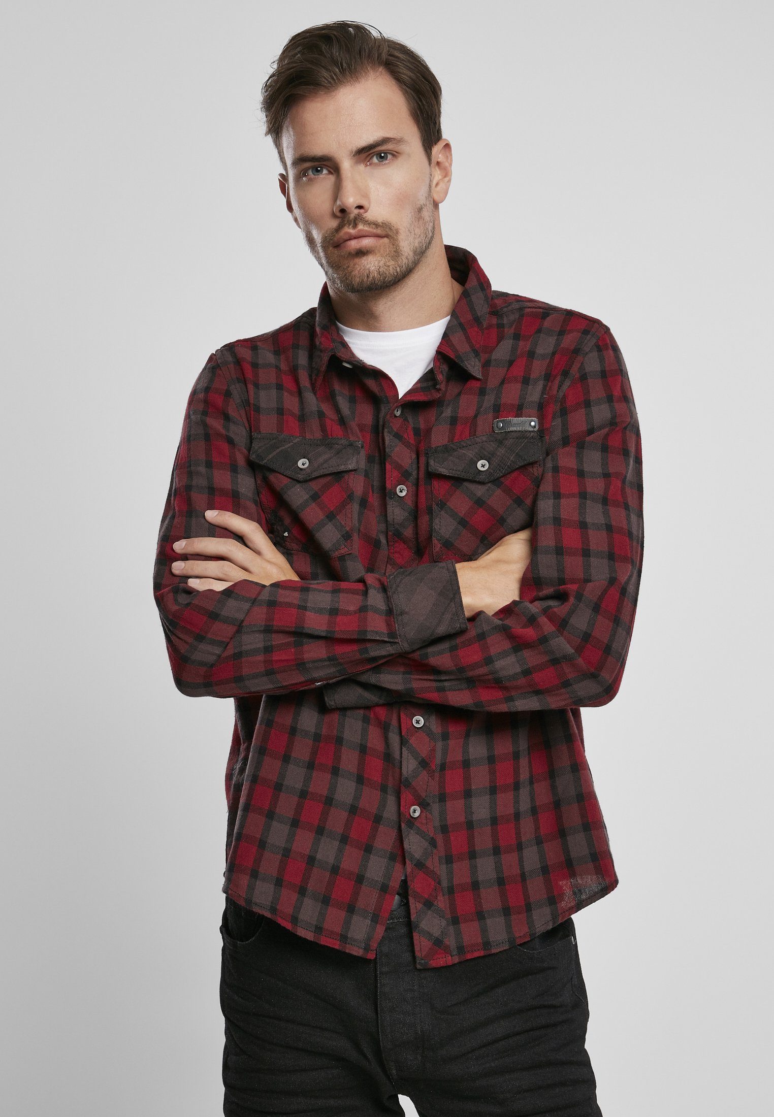 Brandit (1-tlg) Checked Shirt Langarmhemd Herren red-brown Duncan