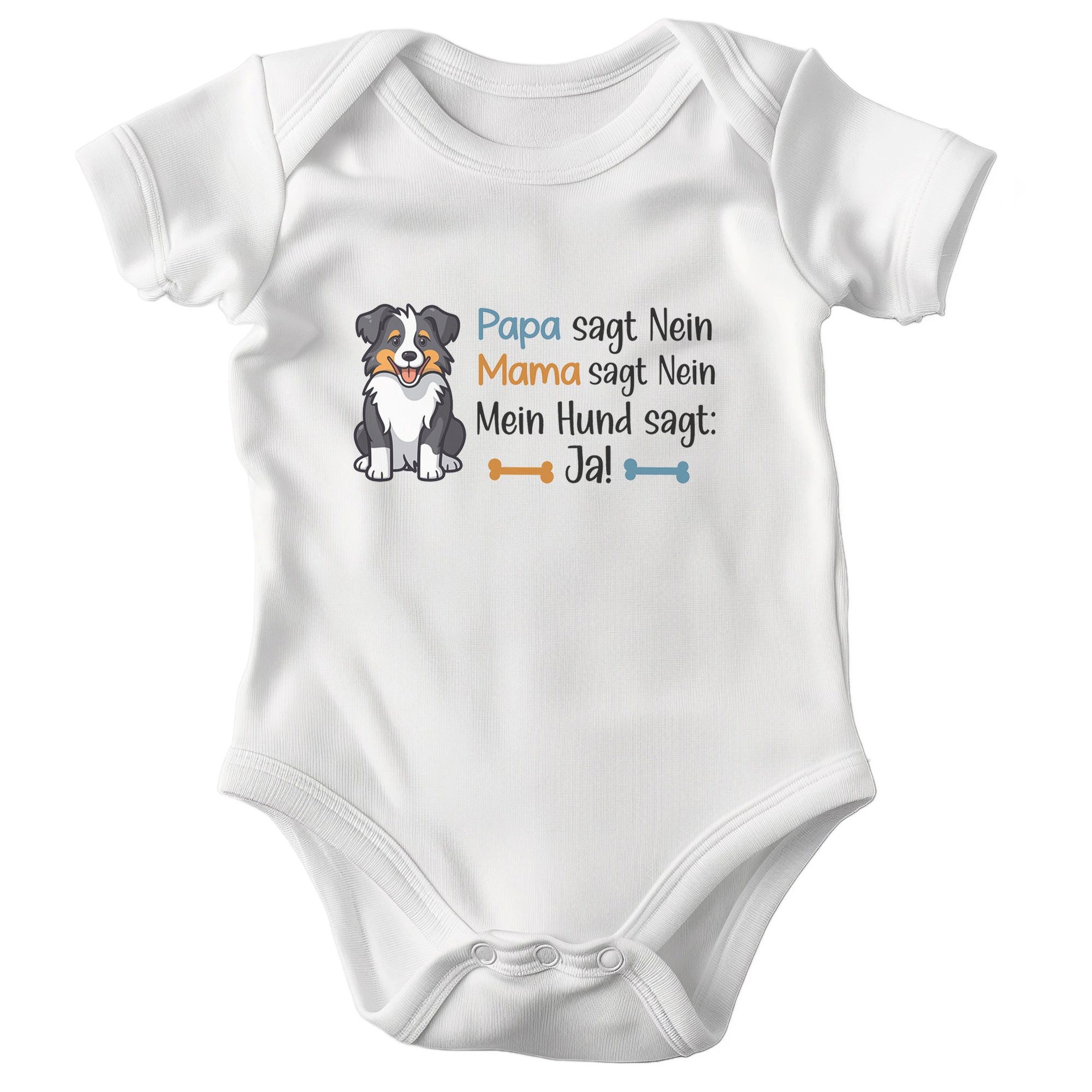 22Feels Kurzarmbody Bio Unisex Babybody Weiß Australian Shepherd Ja Geschenk Taufe BIO-Baumwolle - In Deutschland Bedruckt - Niedlicher Print