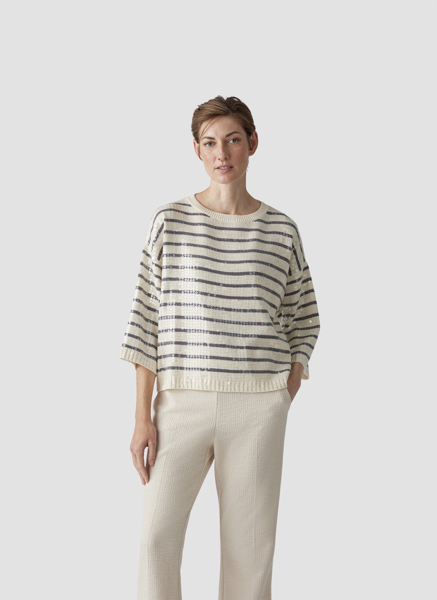 Strickpullover LeComte Pullover mit Streifen und Pailletten