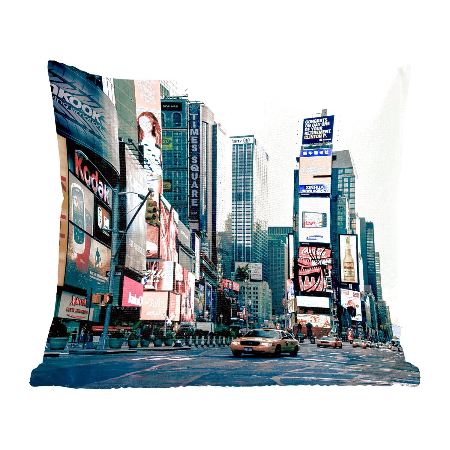 MuchoWow Dekokissen Times Square und ein Taxi, Zierkissen mit Füllung für Wohzimmer, Schlafzimmer, Deko, Sofakissen