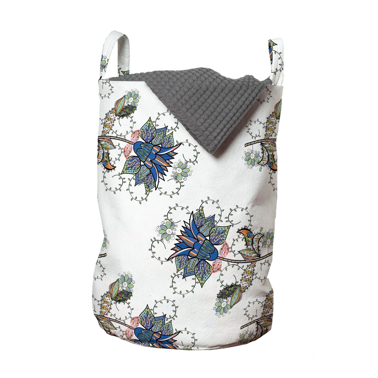 Abakuhaus Wäschesäckchen Wäschekorb mit Griffen Kordelzugverschluss für Waschsalons, Blumen Doodle Blumen und Zweige