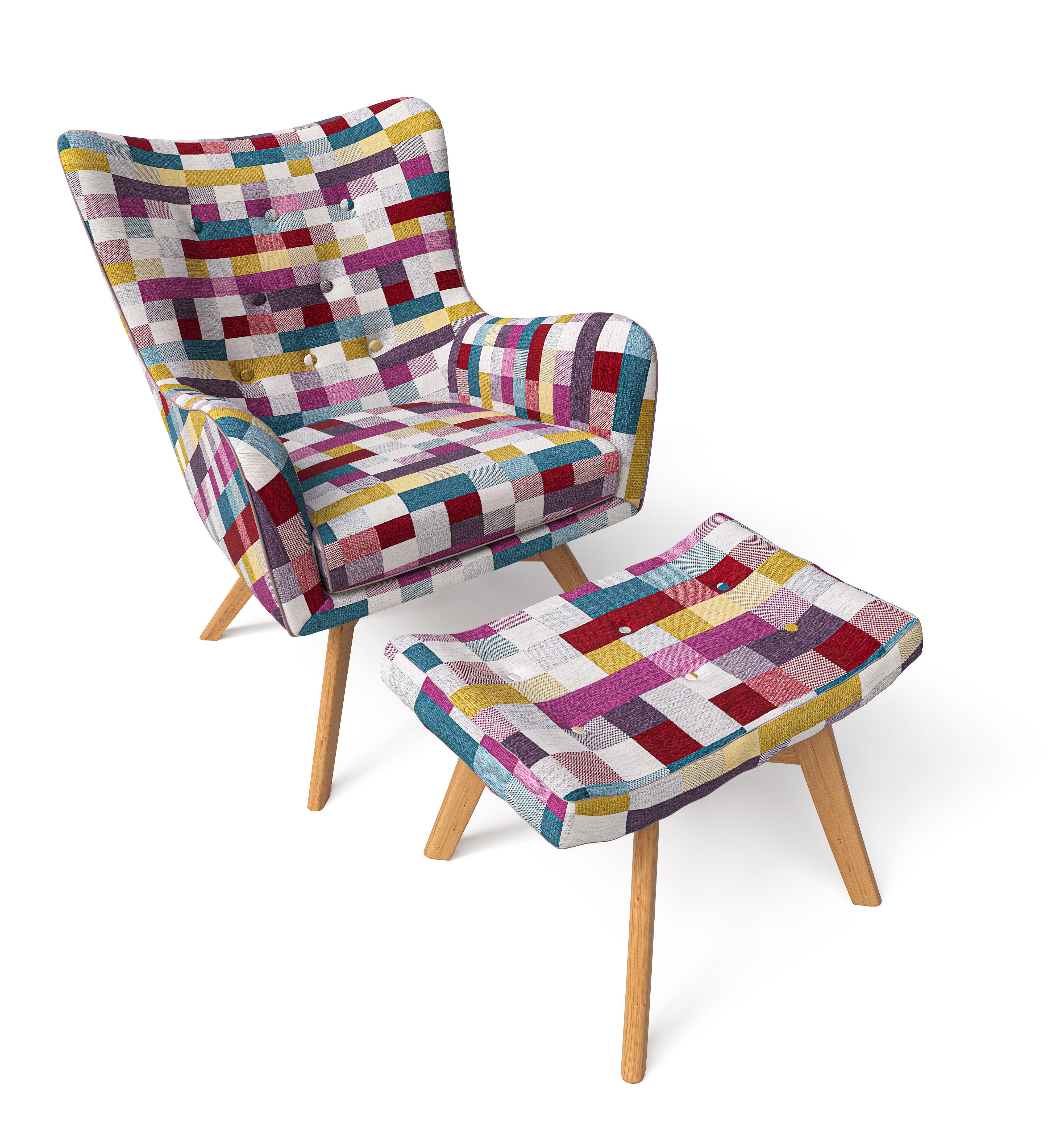 Supellex Sessel Supellex Sessel mit Hocker Design Patchwork kariert