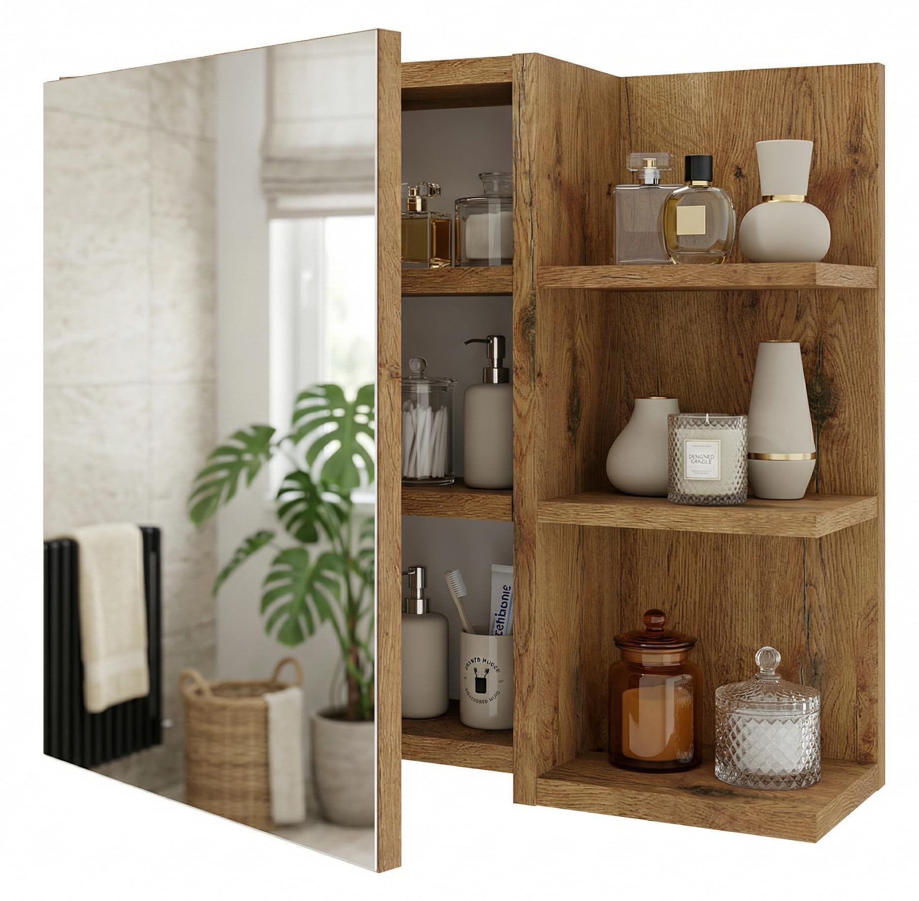 TREND WERK Spiegelschrank Badezimmer mit Ablage & Stauraum (59×16×50 cm Hängender Badezimmerschrank zur Wandmontage mit Regal) – modern & pflegeleicht