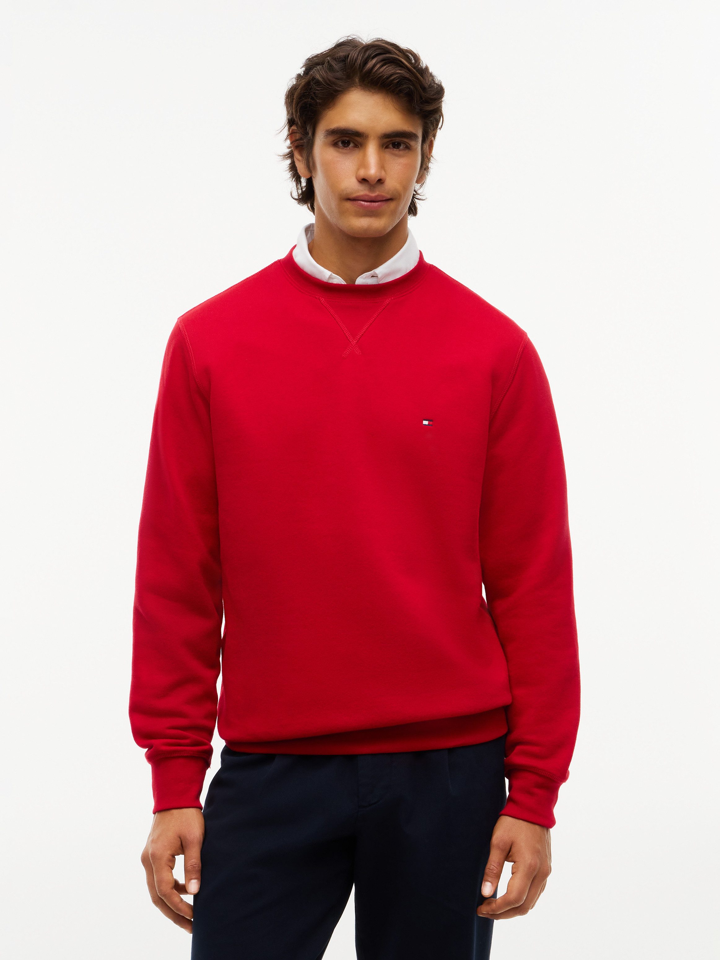 Tommy Hilfiger Sweatshirt ESS SEASONAL FLEECE CREWNECK mit Rundhals und Stickerei unifarben, casual, regular fit, Baumwollmix, Rundhals