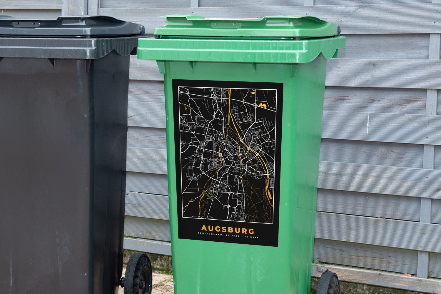 - (1 Mülltonne, Augsburg - - Wandsticker Stadtplan St), Deutschland Mülleimer-aufkleber, Sticker, Gold MuchoWow Container, Abfalbehälter Karte -