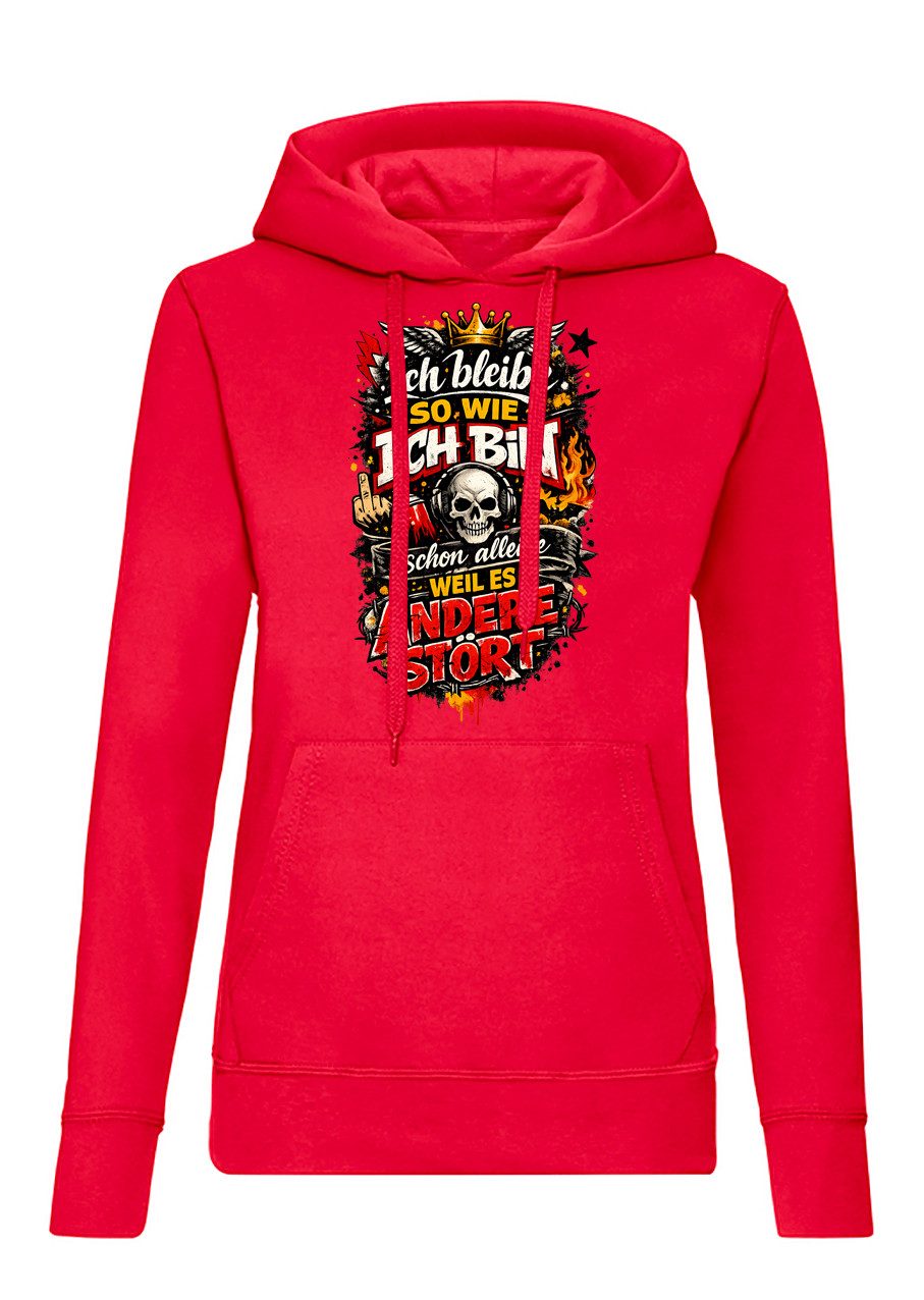 Blondie & Brownie Hoodie Bleibe Wie Ich Bin Damen Hoodie Statement Print Totenkopf Motiv Design (Einzelstück, Einzelartikel) Bleibe Wie Ich Bin Motivhoodie