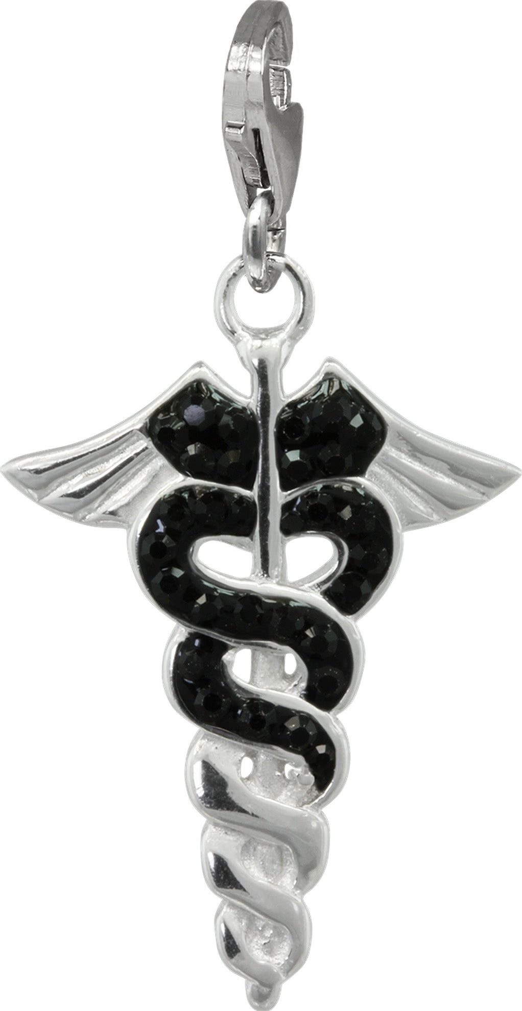 SilberDream Charm-Einhänger SilberDream schwarz Charm Hermesstab, Charmsanhänger Hermesstab, 925 Sterling Silber, Farbe: schwarz