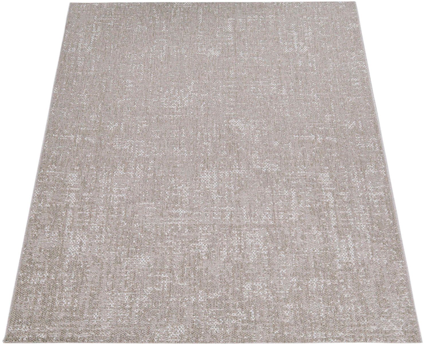 Teppich Waregem 626, Paco Home, meliert, und beige Wohnzimmer In- geeignet, 4 mm, Höhe: Flachgewebe, rechteckig, Outdoor