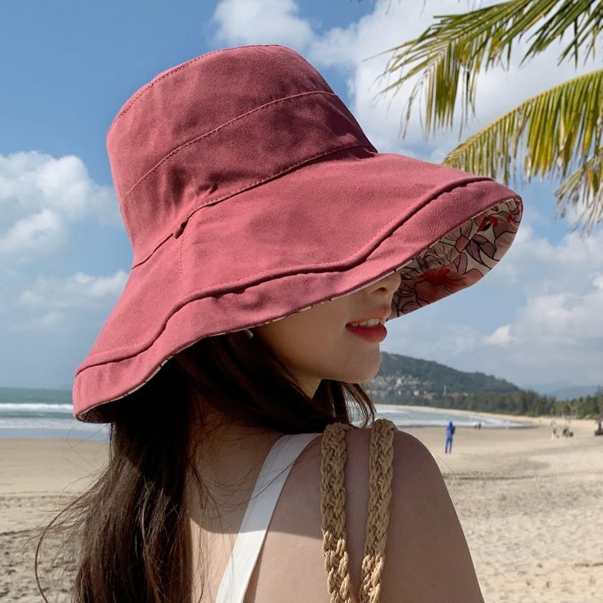 Bwecuy Fischerhut Wendbarer Fischerhut Damen – Bucket Hat mit UV-Schutz & breiter Krempe, Sommer Sonnenhut für Strand, Reisen & Outdoor