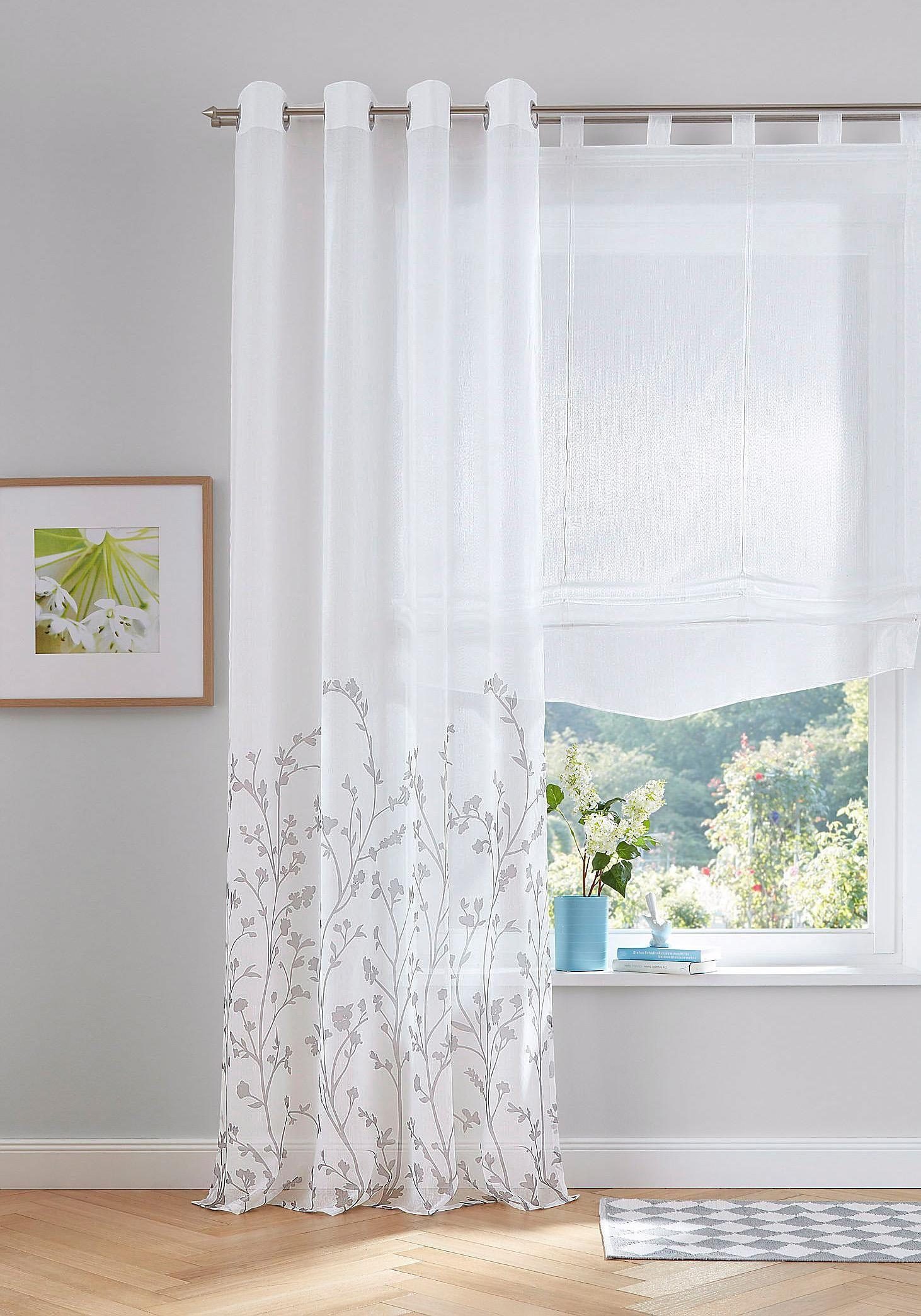 Gardine Yalinga, my home, Ösen (1 St), halbtransparent, Vorhang, Fertiggardine, transparent weiß/grau