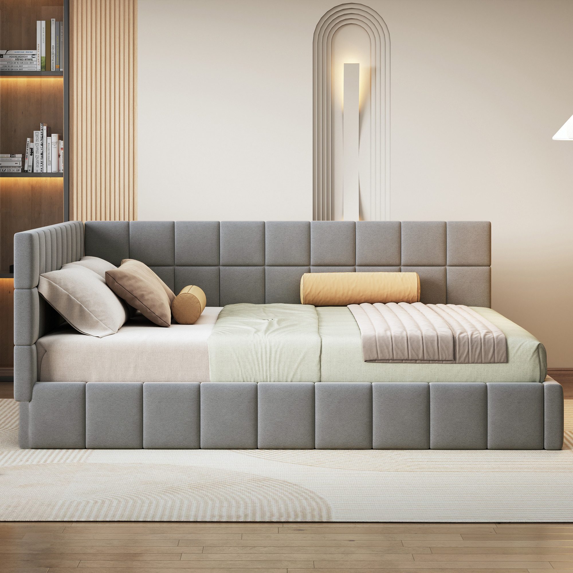 OKWISH Polsterbett Polsterbett Doppelbett Daybett Tagesbett 140x200 cm (Samtstoff, inkl. Lattenrost – Perfekt für Gästezimmer & kleine Räume, 160x200cm), Ohne Matratze