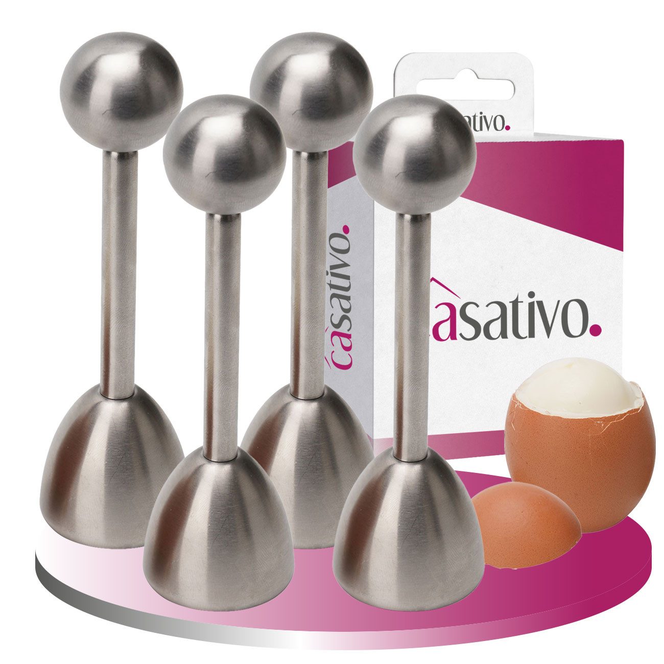 Casativo Eierköpfer Edelstahl Eieröffner & Eierknacker für Eier 41 x 140 mm, (4-tlg., erhältlich als 1er, 2er oder 4er Set), für hart- oder weichgekochte Eier, spülmaschinenfest