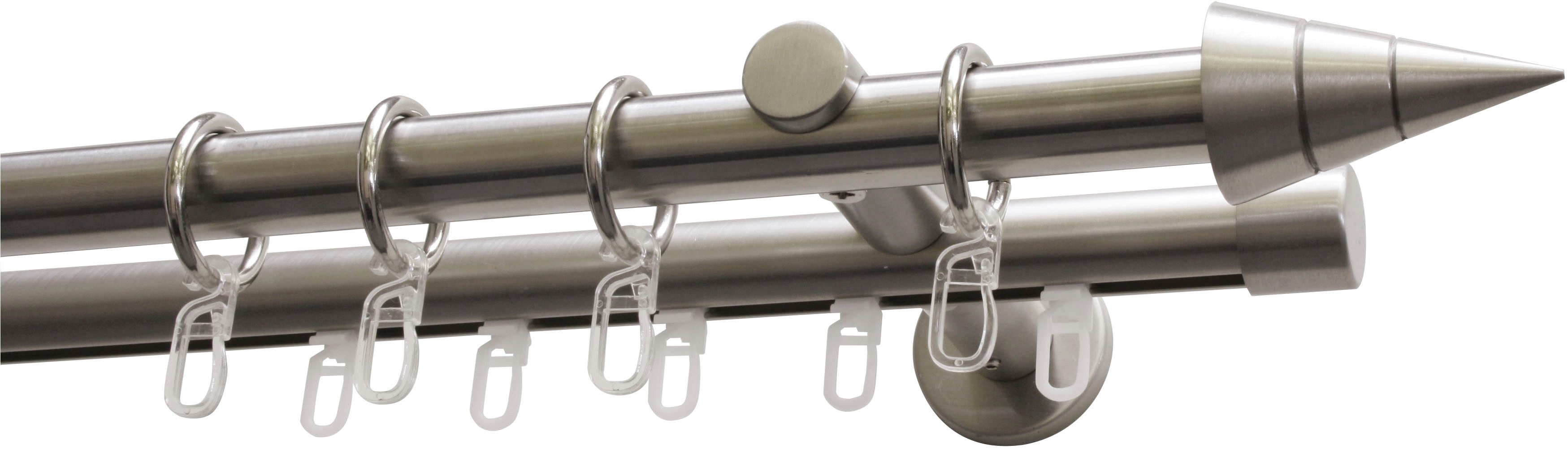 GARDINIA Gardinenstange Set Kegel Metall, Ø 20 mm, 1-läufig, Fixmaß, mit Bohren, verschraubt, Aluminium, 2-Lauf