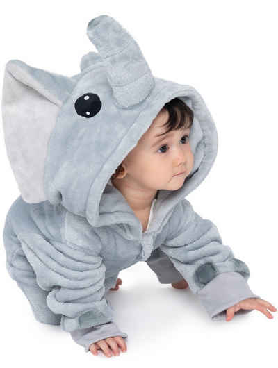 Corimori Strampler Onesie Elefant Nuru Baby Strampler Größen 60-90cm (1-tlg) Nuru der Elefant (grau) - Strampler, Karneval, Fasching, Halloween